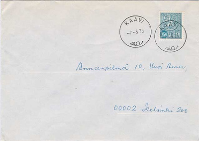 M63 1970 50p sininen loistoleimainen kirje KAAVI -73