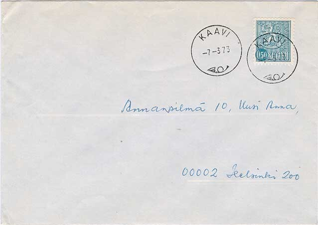 M63 1970 50p sininen loistoleimainen kirje KAAVI -73
