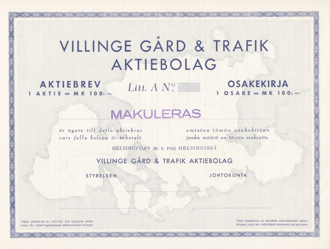OKK 1942 Laivayhtiö Villinge Gård & Trafik Ab