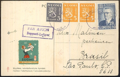 1950 Paasikivi ym lentopainotuote Brasiliaan