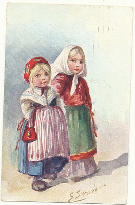 S SVAN - Tyttöset - vanha Carte POstale