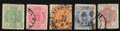 1885 5pennin - 1markan vaakunamerkit leimattuina