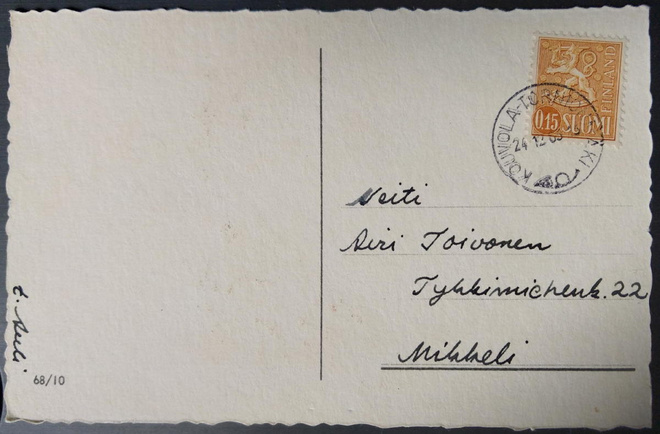 Joulukortti postileimalla KOUVOLA-Tornionmäki 1963