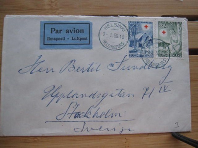 PR merkit kuorella vuodelta 1949 Ruotsiin 1950