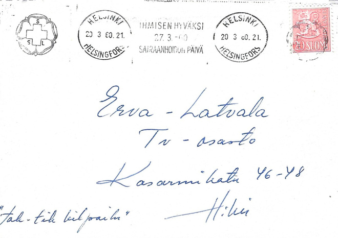 IHMISEN HYVÄKSI 27.3.60 SAIRAANHOIDON PÄIVÄ SSL LEIMA M54 20