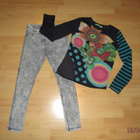 Desigual t-paita 9-10v ja Zara farkku leggingsit 134cm - pikkukuva 2