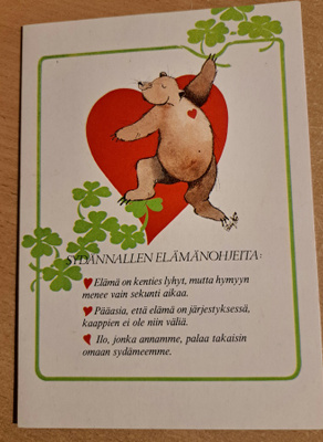 sydännallen elämänohjeita, sign?,kulkenut taittokortti