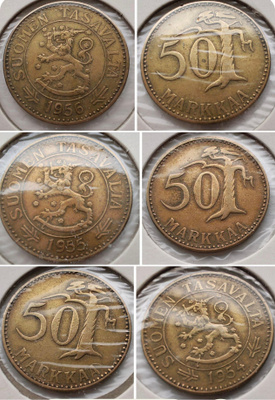 50 MARKKAA (3kpl erä) v.1954,1955,1956