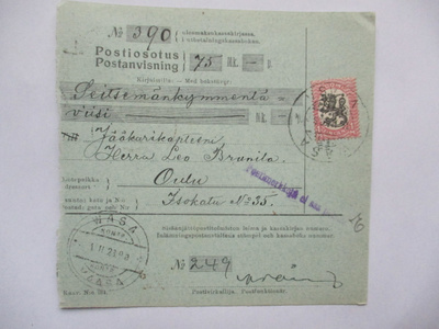 1923 Vaasa postiosoitus jääkärikapteenille myöh everstille