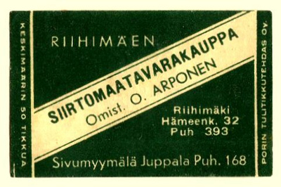 SIIRTOMAATAVARAKAUPPA, O. ARPONEN, RIIHIMÄKI