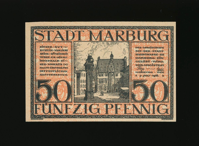 Saksa Notgeld 50 Pfennig, Marburg 5.7.1918