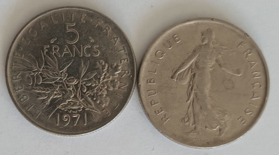 3 kpl Ranska 5 frangia 1970, 1971 & 1972, 4 kuvaa