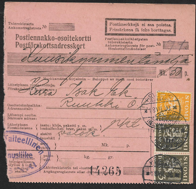 Postien. - käyttös. 1930 (LAPE 148,2x154) Helsinki 18.7.30