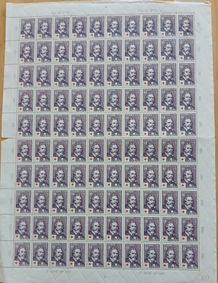 10.5.1948 Punainen Risti 20mk+5mk lila-arkki. LAPE 348.**