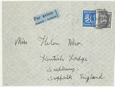 M30 lentokirje Englantiin 1952