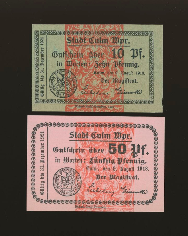 Saksa Notgeld 10, 50 Pfennig, Culm 9.8.1918