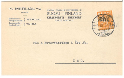 Oulu,  v. 1936  firmakortti kotiseutukeräilijälle