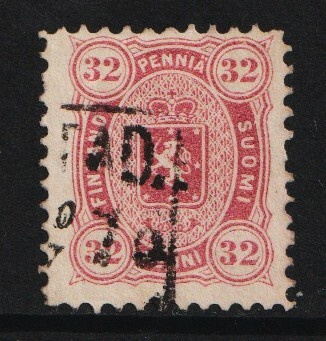 1875 32pennin Vaakunamerkki kanttileimattuna