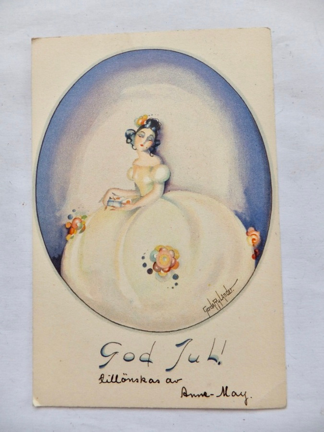 VANHA Postikortti Joulukortti Gerda Rylander 1927 Art Deco