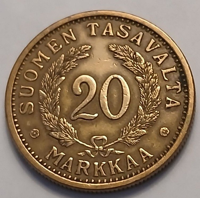 Alumiinipronssi 20 markka vuodelta 1937.