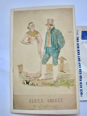 VANHA CDV Valokuva Kansallispuku Pernaja Käsinvärjätty 1860-