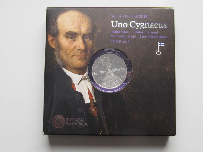 Suomi 2016 10 € Uno Cygnaeus  -Proof - hopeaa -