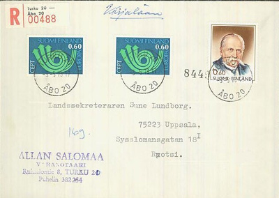 1973 Eurooppa ym kaunisleimainen R-kirje Ruotsiin