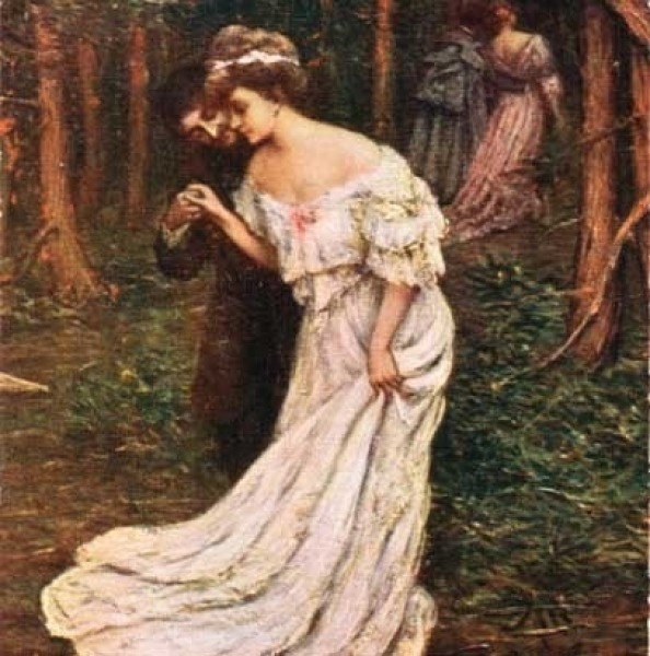 RAKKAUS / Rakastuneita pareja metsikössä. 1900-l.