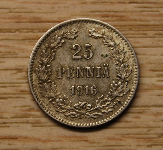 Hopeaa 25 penniä 1916,  Nikolai II