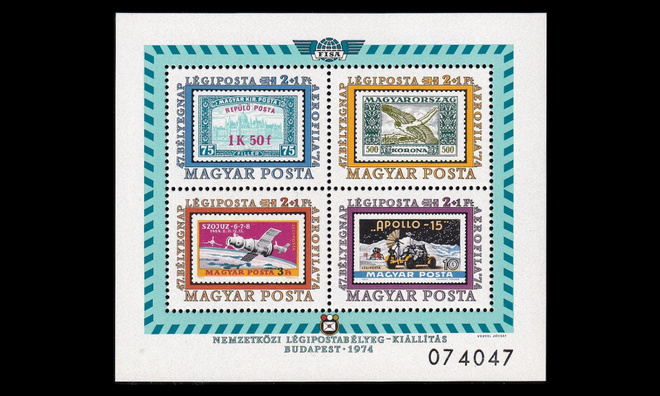 Unkari 2990-3BL ** Lentopostimerkkinäyttely (1974)