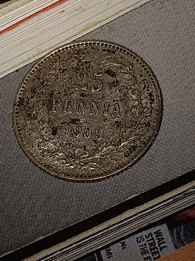 25 Penniä 1909 Hopeaa kolikko
