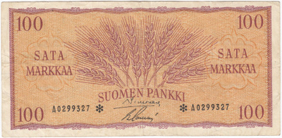 100 Markkaa 1957 A-sarjaa tähdellä, kl.4