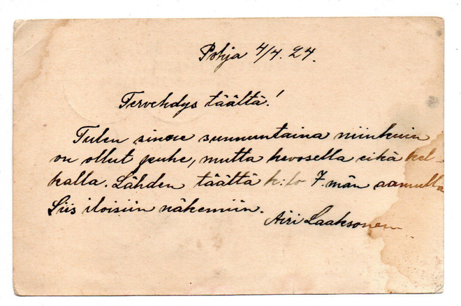 Vanha postikortti, vuodelta 1924