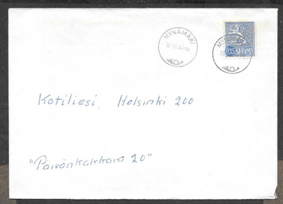 Postilähetys - Yl.m. 0,35 (LAPE 613) Mynämäki 30.10.1964