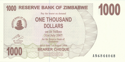 Zimbabwe 1.000 Dollars 2006 P44 #725