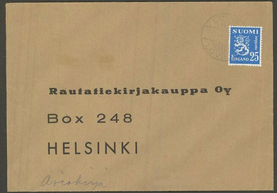 M30 1952 25mk sininen leijona - asiakirjoja lähetys
