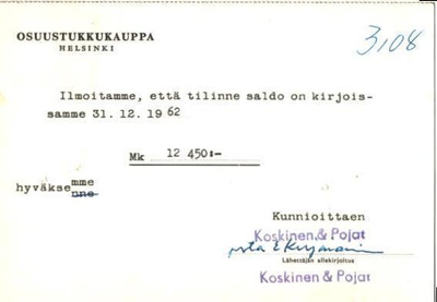 FIRMAKORTTI KOSKINEN& POJAT NASTOLA