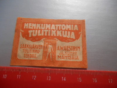 TT Etiketti Sääksjärven Tulitikkutehdas Hehkumattomia etiket