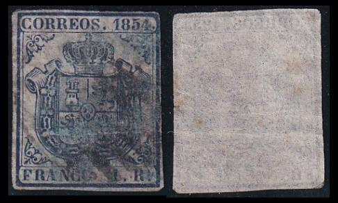 Espanja 27w o Vaakuna 1 R mustansininen (1854)