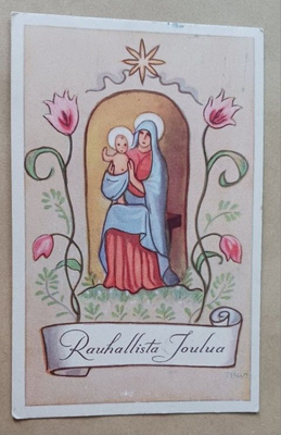 Wendelin: Madonna ja lapsi, kukat, nauha, p. 1949