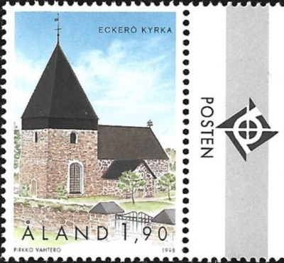 Ål 1998 Eckerön kirkko 1,90 mk välilöpari logo ** LaPe 148