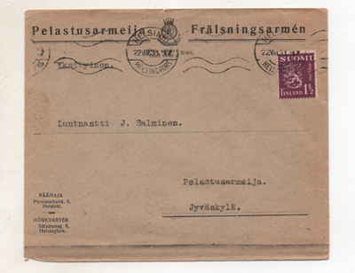 Vanha kirjekuori PELASTUSARMEIJA  1931