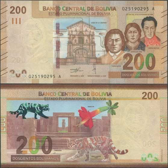 Bolivia 200 Bolivianos 2019 UNC (P-252) uusi design