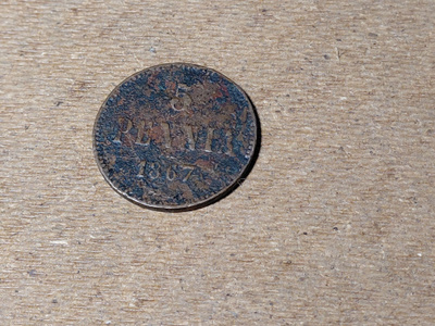 5 penniä Cu 1867 AII