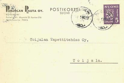 M30 1946 5mk violetti postikortilla