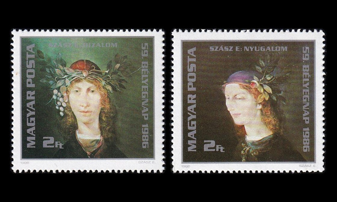 Unkari 3837-8 ** Postimerkin päivä maalauksia (1986)