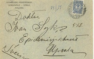 Sortavala 1914 10kop kirje Ruotsiin