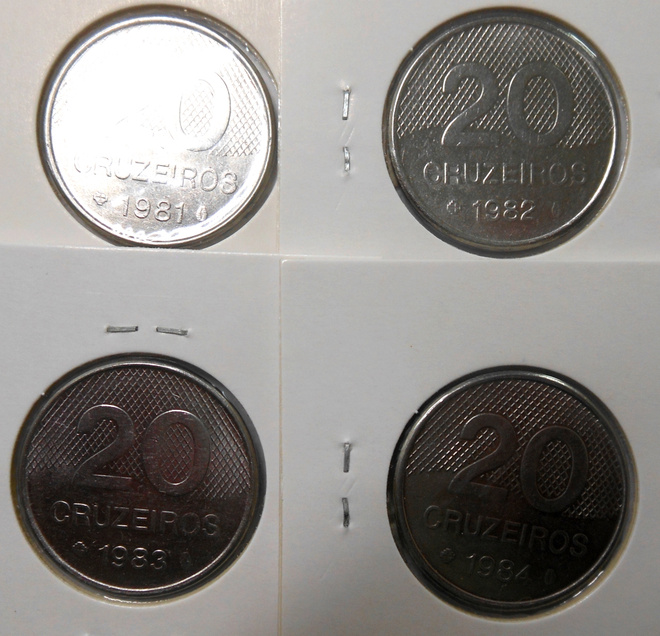 Brazil. 20 cruzeiros 1981, 1982, 1983, 1984.