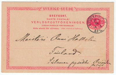 Ruotsi 1904 ehiökortti Suomeen