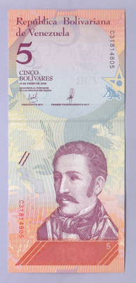 Venezuela 5 Bolivares v.2018 UNC P-102a